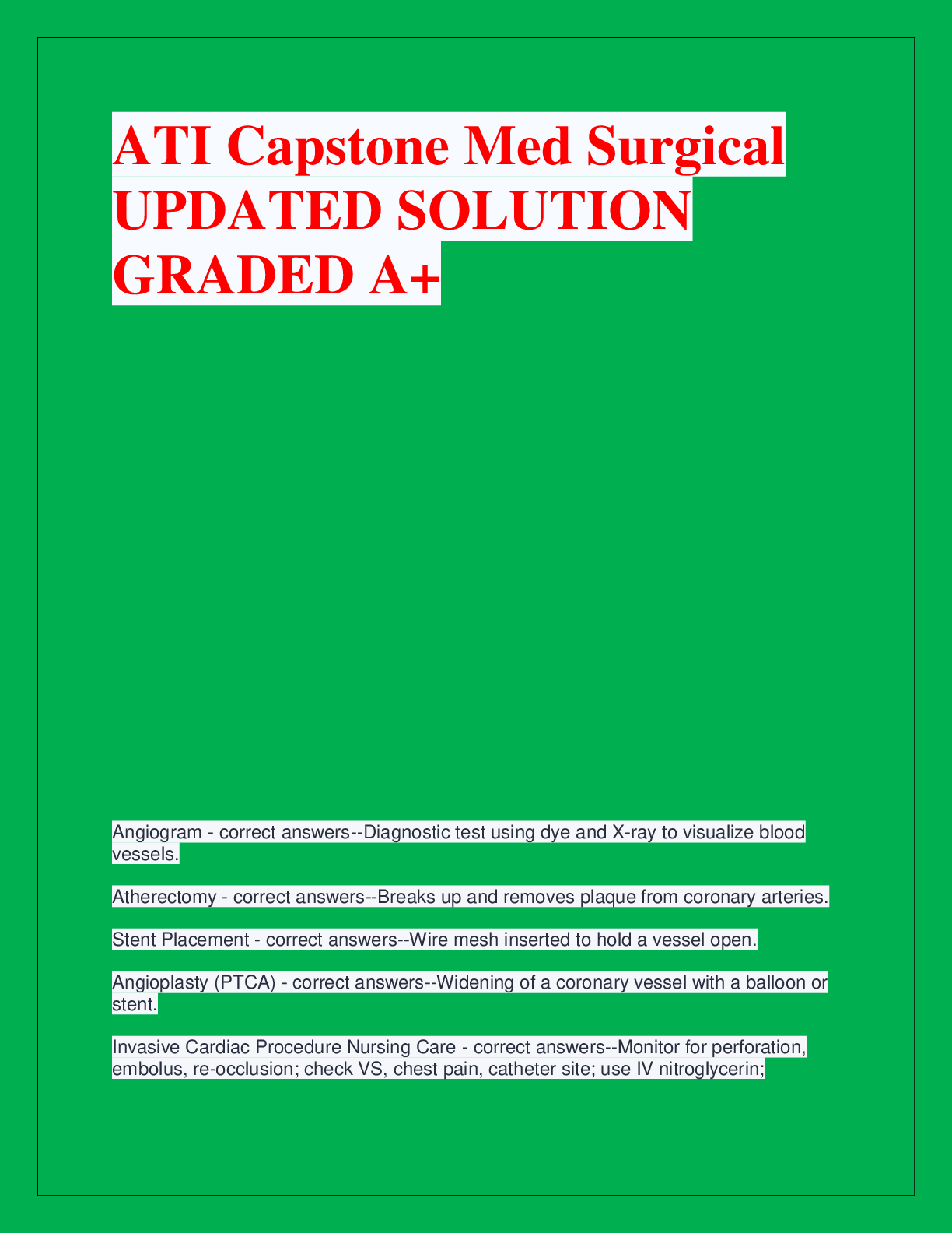 Recommended document preview for ATI Capstone Med Surgical  UPDATED SOLUTION  GRADED A+