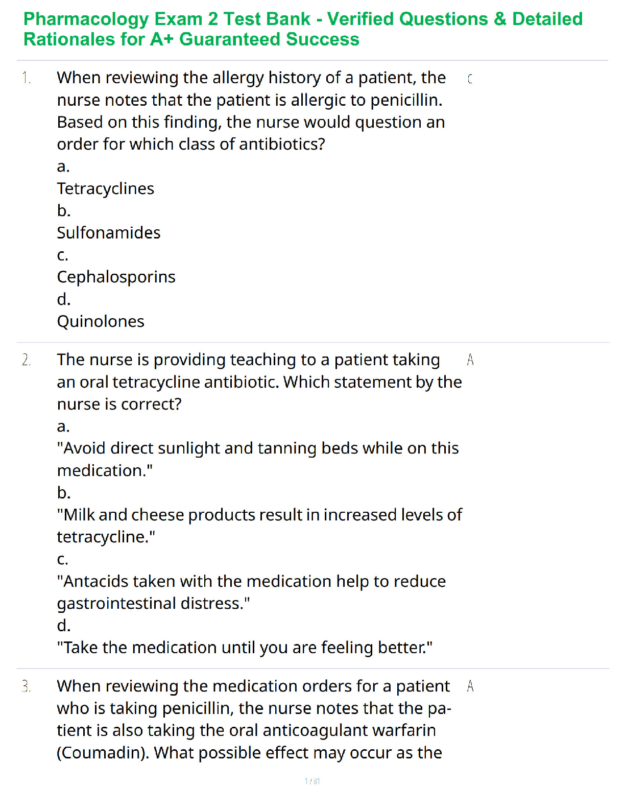Pharmacology Exam 2 Test Bank - Verified Questions & Detailed Rationales for A+ Guaranteed Success