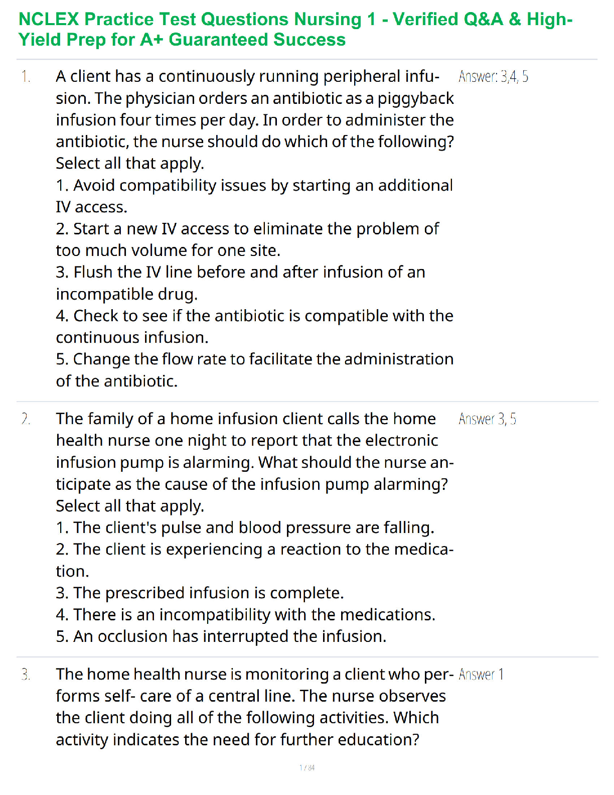 NCLEX Practice Test Questions Nursing 1 - Verified Q&A & High-Yield Prep for A+ Guaranteed Success