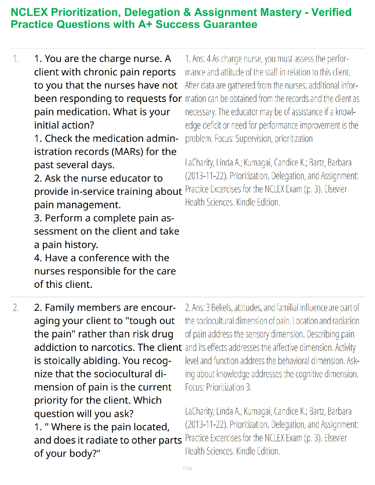 Preview of NCLEX Prioritization, Delegation & Assignment Mastery - Verified Practice Questions with A