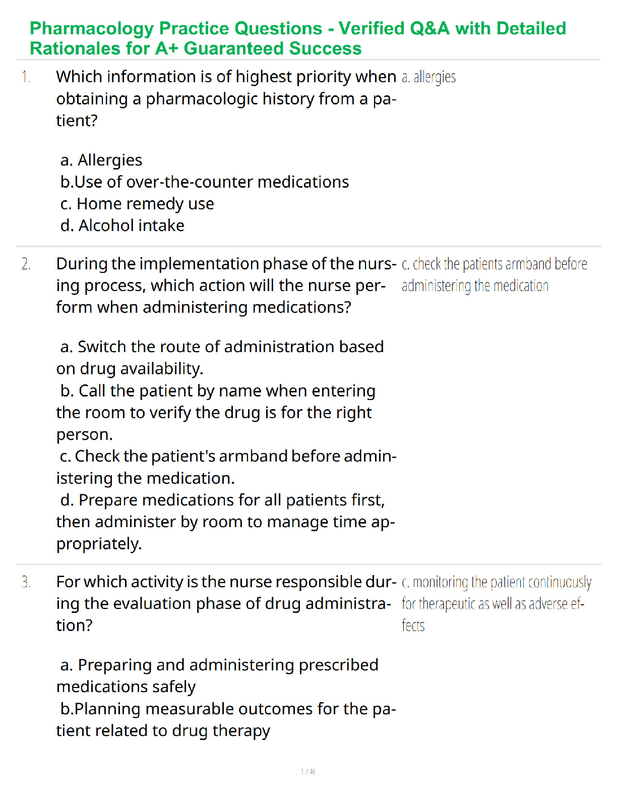Pharmacology Practice Questions - Verified Q&A with Detailed Rationales for A+ Guaranteed Success
