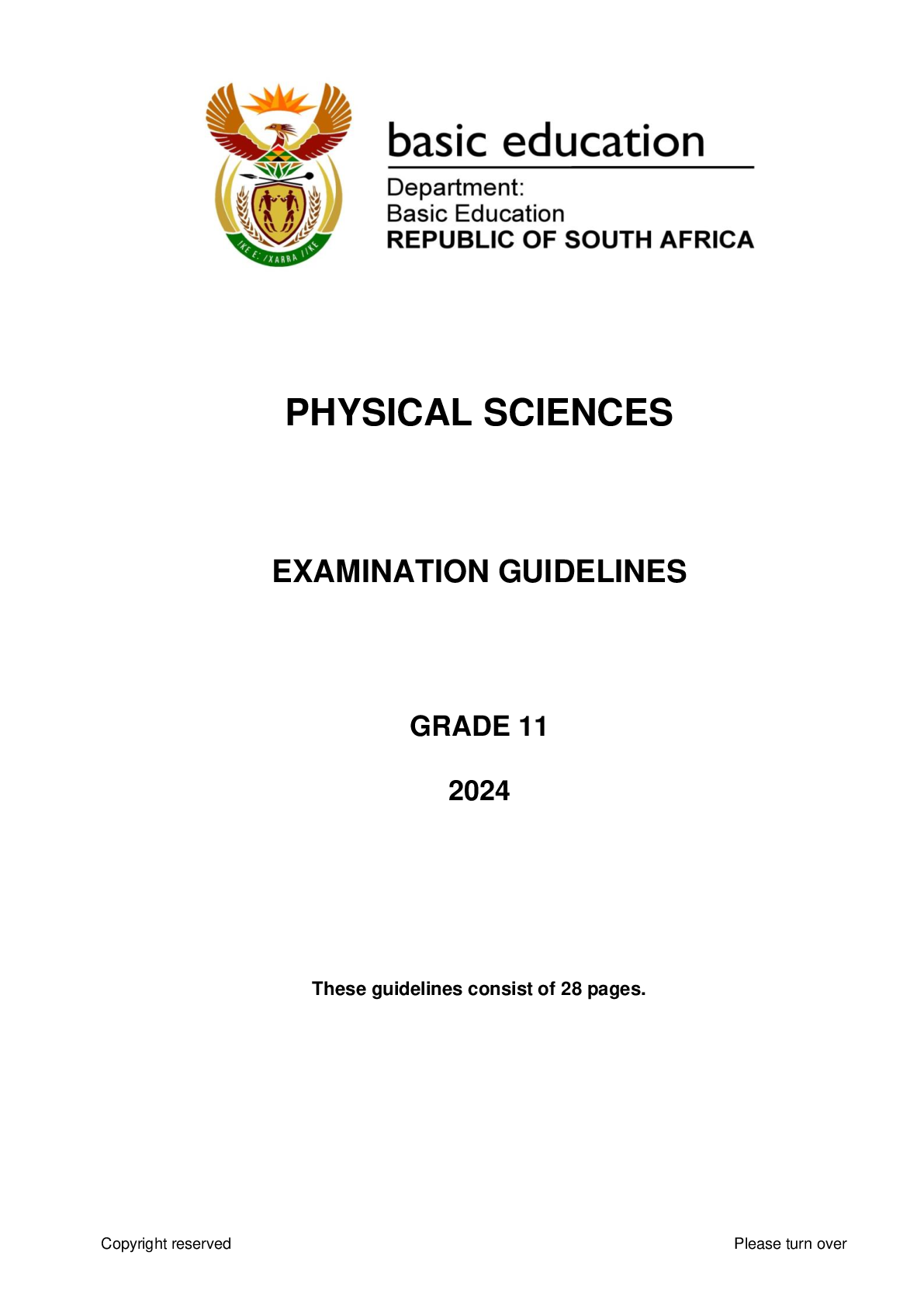 Preview image for Grade 11 Physical Sciences Exam Guidelines 2024