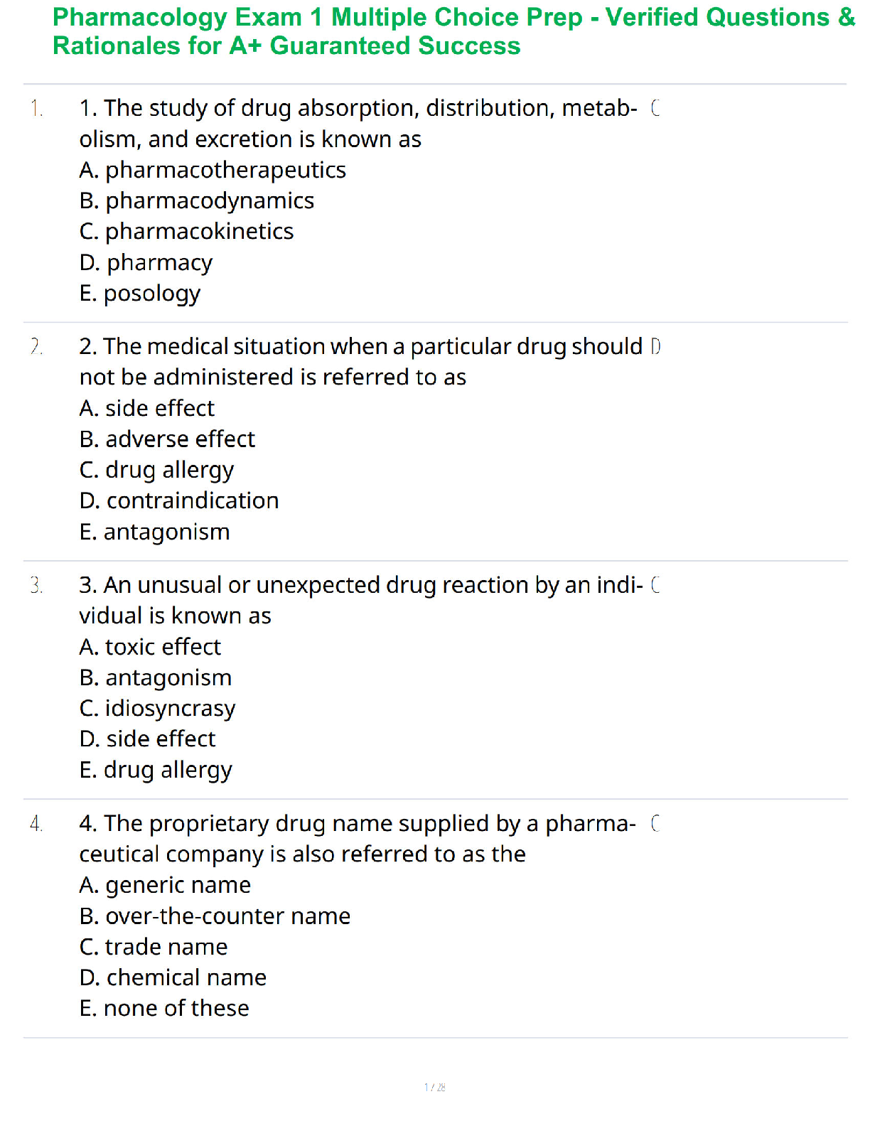 Pharmacology Exam 1 Multiple Choice Prep - Verified Questions & Rationales for A+ Guaranteed Success