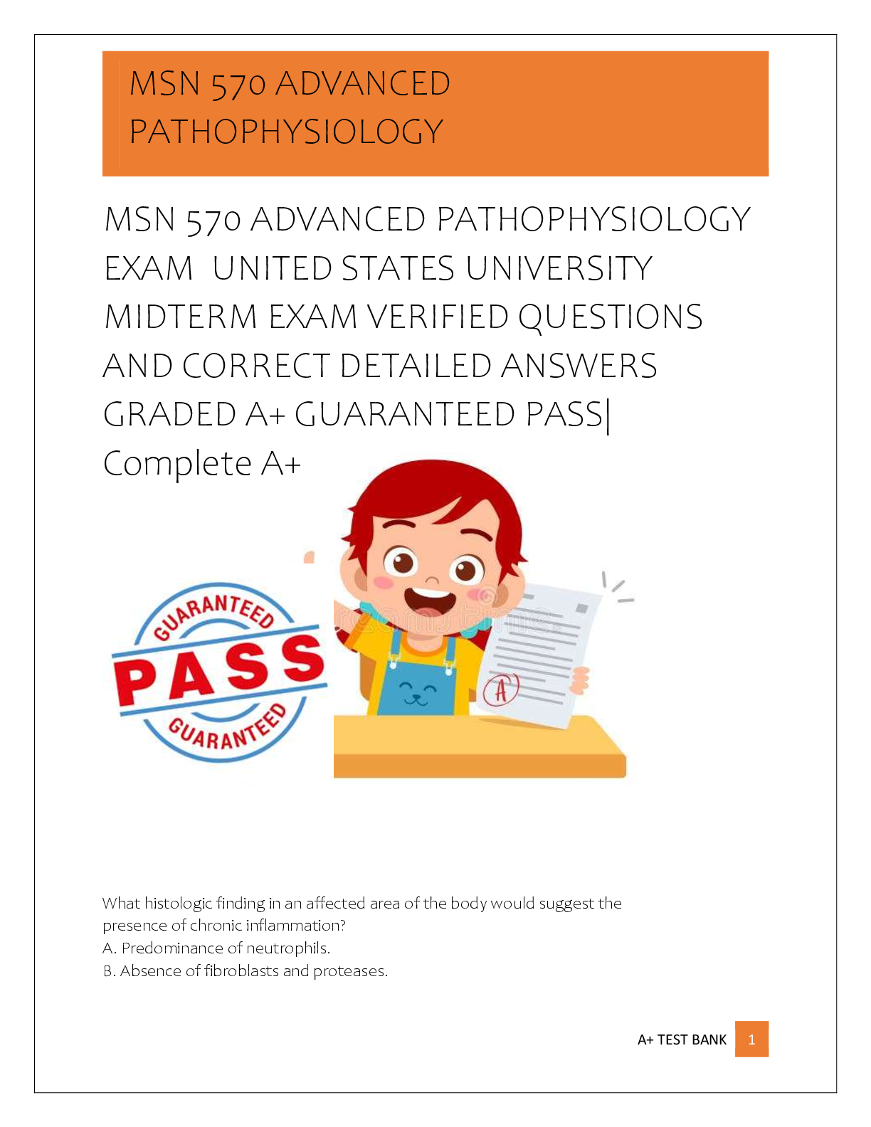 Preview of MSN 570 ADVANCED PATHOPHYSIOLOGY  EXAM  UNITED STATES UNIVERSITY  MIDTERM EXAM VERIFIED QU