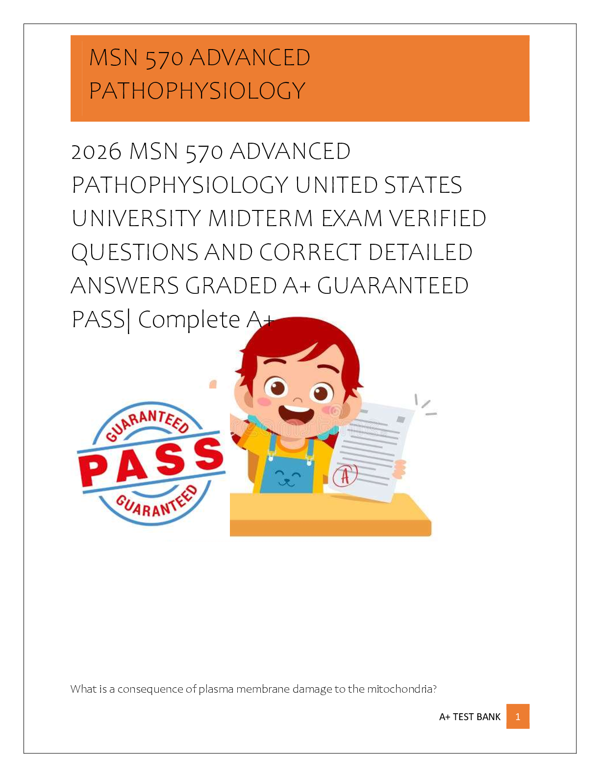 Preview of 2026 MSN 570 ADVANCED  PATHOPHYSIOLOGY UNITED STATES  UNIVERSITY MIDTERM EXAM VERIFIED  QU