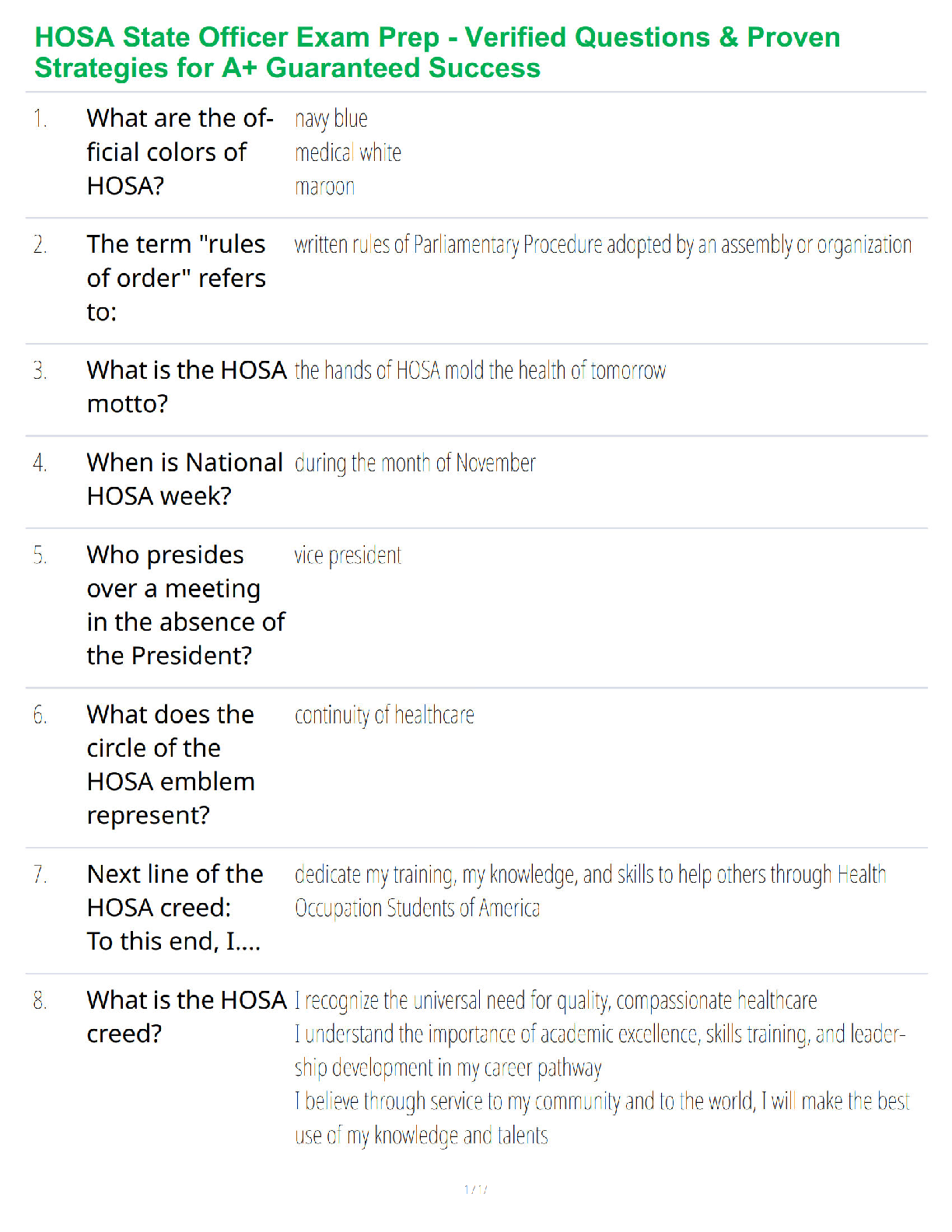 Recommended document preview for HOSA State Officer Exam Prep - Verified Questions & Proven Strategies for A+ Guaranteed Success