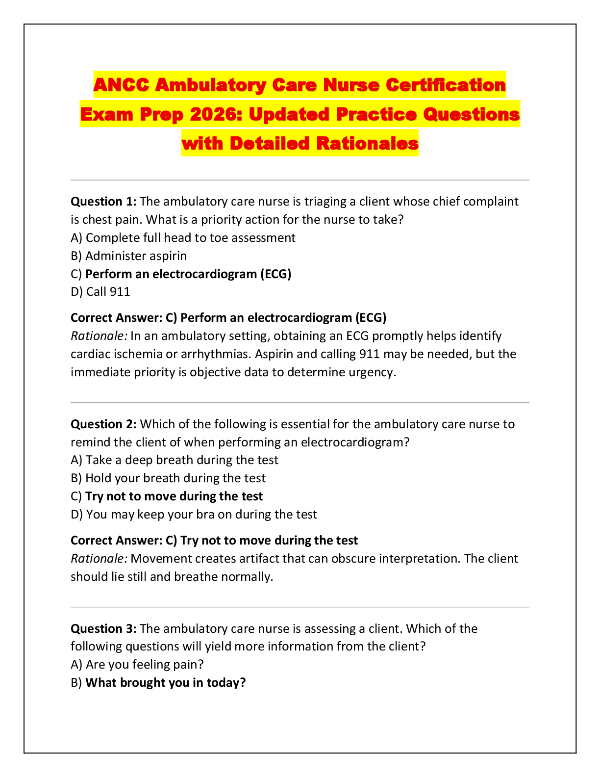 Preview of ANCC Ambulatory Care Nurse Certification Exam Prep 2026: Updated Practice Questions with D