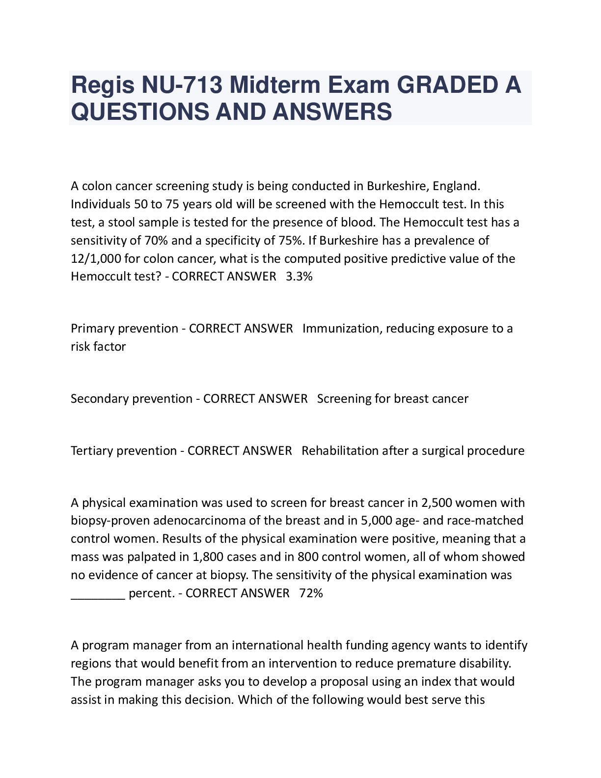 Preview image for Regis NU-713 Midterm Exam GRADED A  QUESTIONS AND ANSWERS