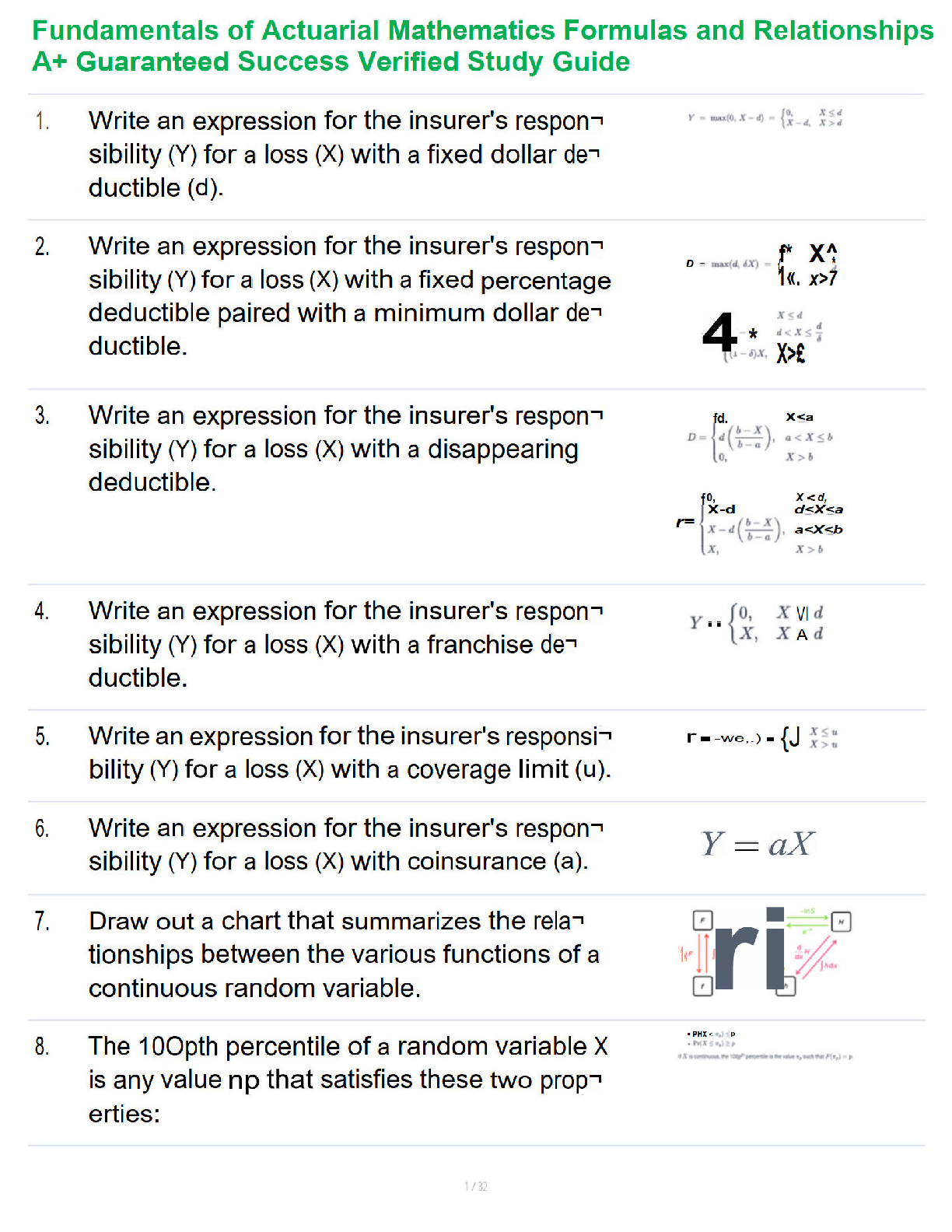 Recommended document preview for Fundamentals of Actuarial Mathematics Formulas and Relationships A+ Guaranteed Success Verified Study Guide