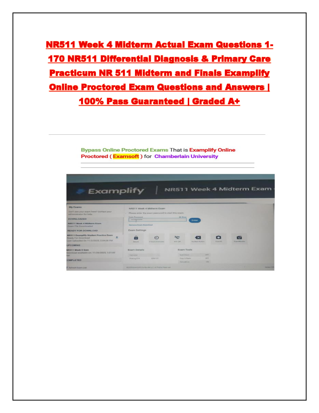 Preview of NR511 Week 4 Midterm Actual Exam Questions 1- 170 NR511 Differential Diagnosis & Primary C