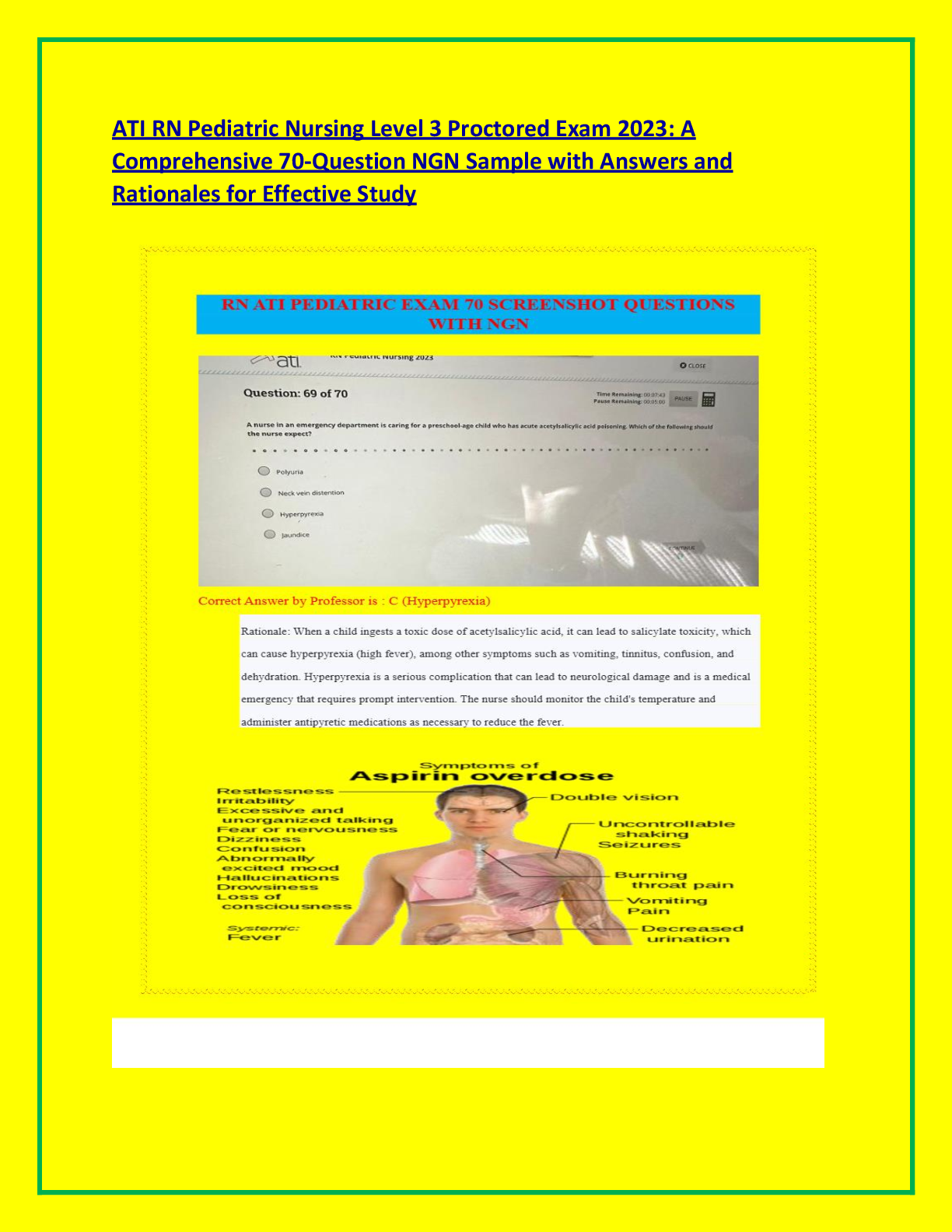 Preview of ATI RN Pediatric Nursing Level 3 Proctored Exam  2023 NGN: Essential 70-Question Review with  Detailed Rationales for Nursing Students and  Educators