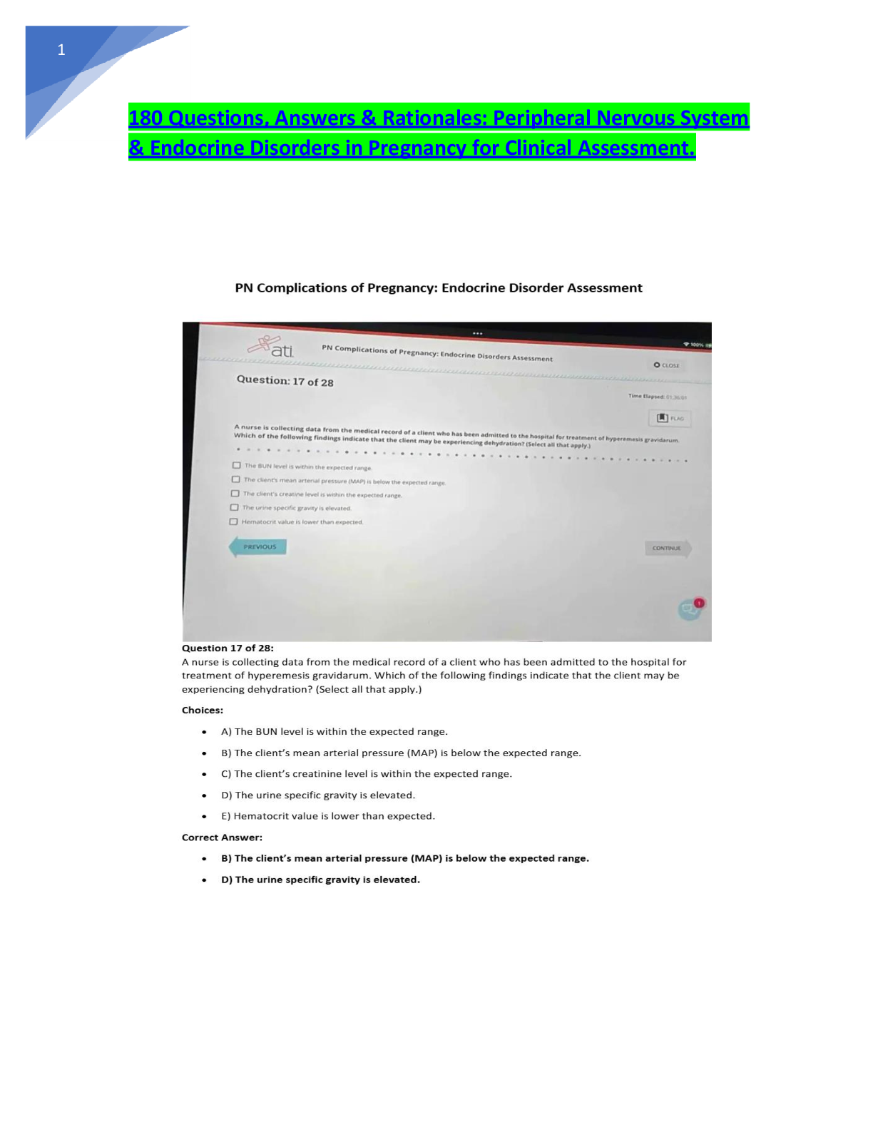 Preview of 180 Questions, Answers & Rationales: Peripheral Nervous System  & Endocrine Disorders in Pregnancy for Clinical Assessment