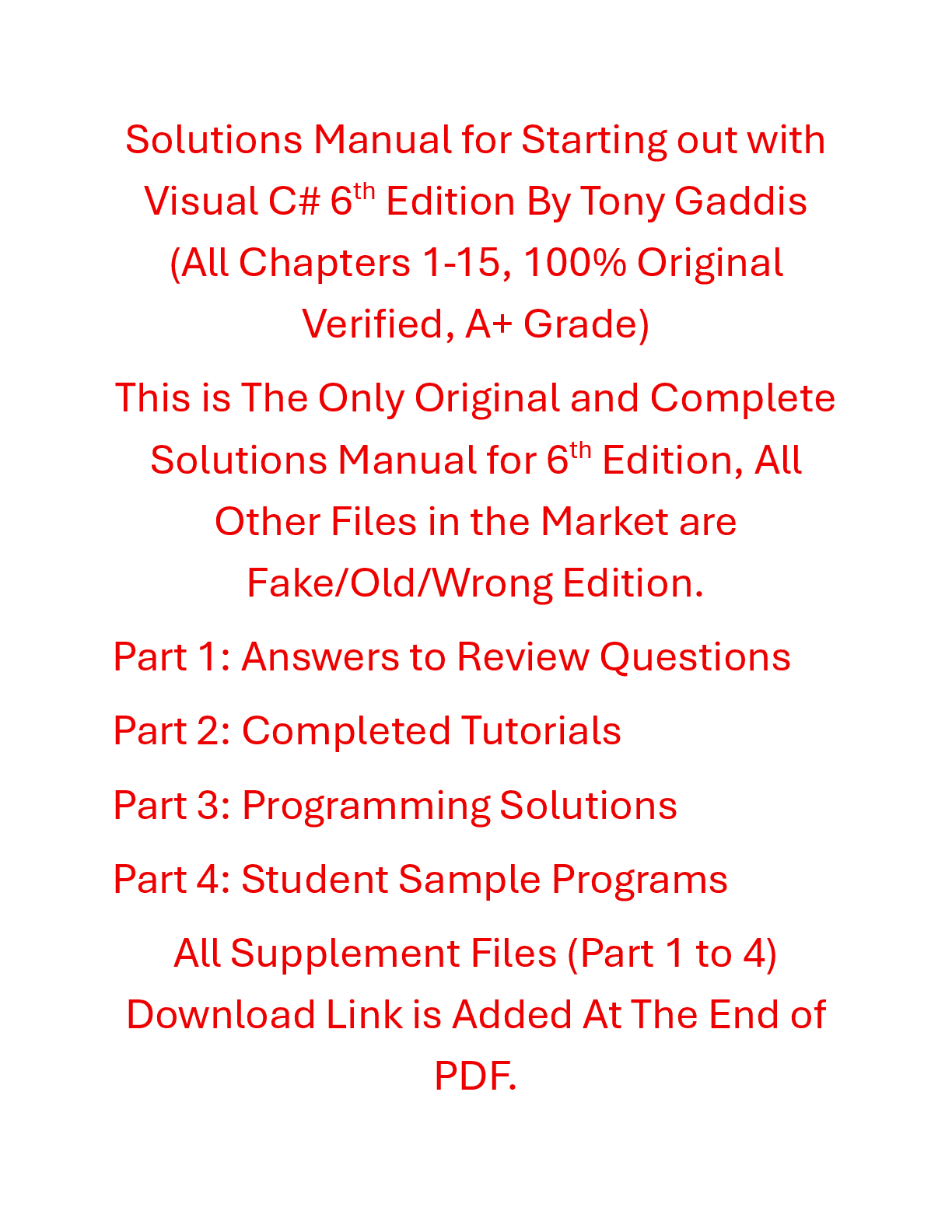 Recommended document preview for Solutions Manual Starting out with Visual C# 6th Edition By Tony Gaddis