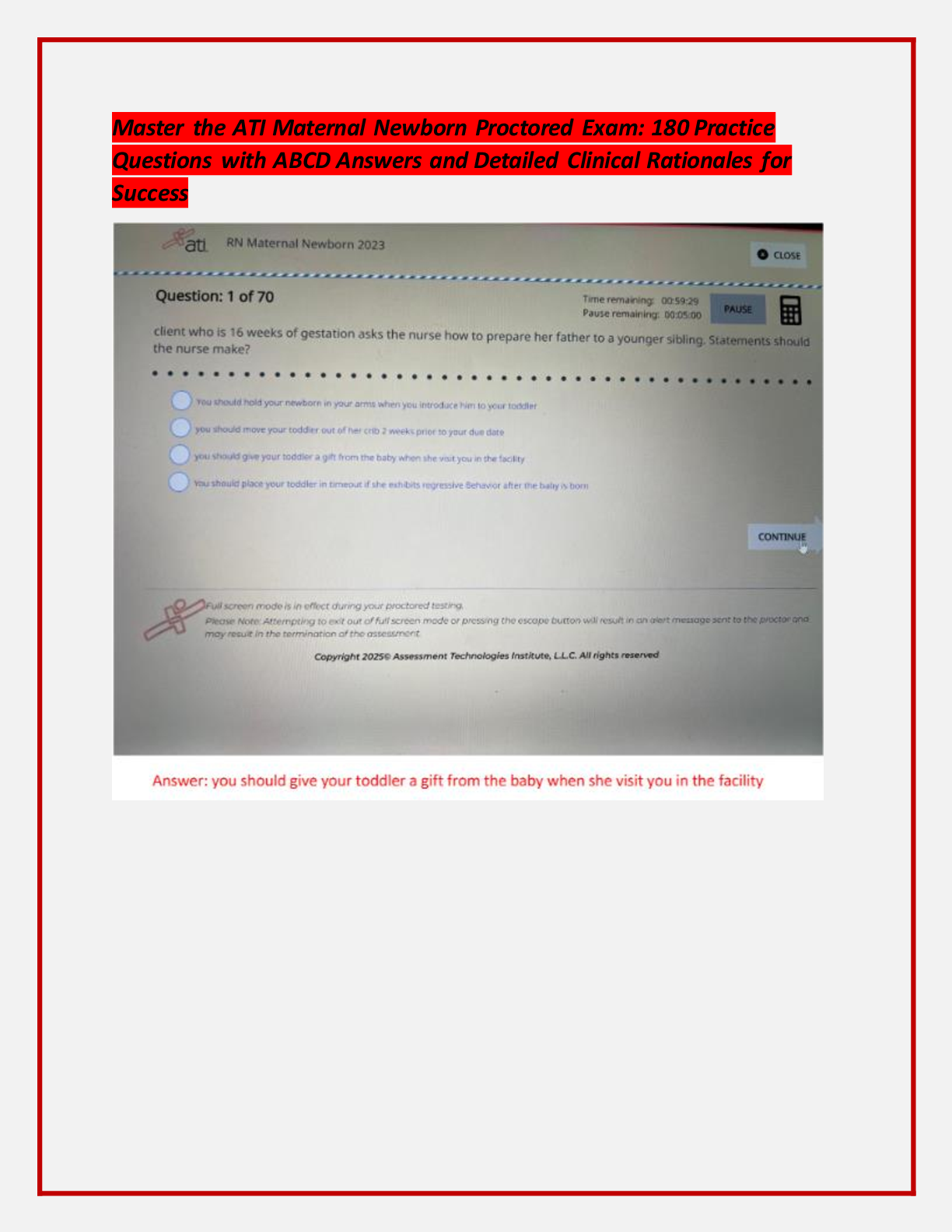Preview of Master the ATI Maternal Newborn Proctored Exam: 180 Practice  Questions with ABCD Answers and Detailed Clinical Rationales for  Success