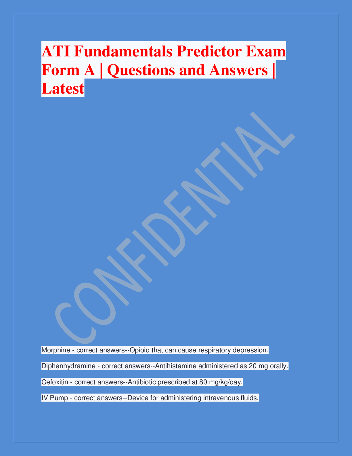 Preview image for ATI Fundamentals Predictor Exam  Form A | Questions and Answers |  Latest