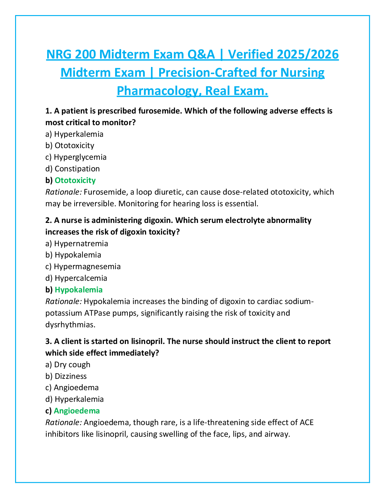 Preview of NRG 200 Midterm Exam Q&A | Verified 2025/2026  Midterm Exam | Precision-Crafted for Nursin