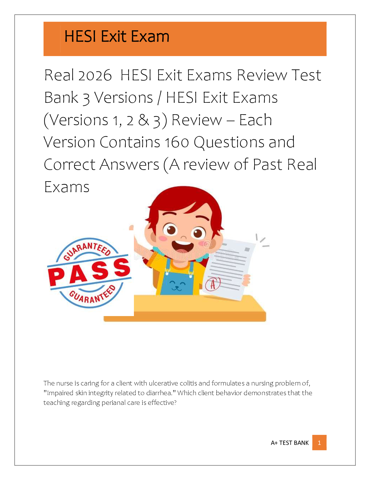 Preview of Real 2026  HESI Exit Exams Review Test  Bank 3 Versions / HESI Exit Exams  (Versions 1, 2