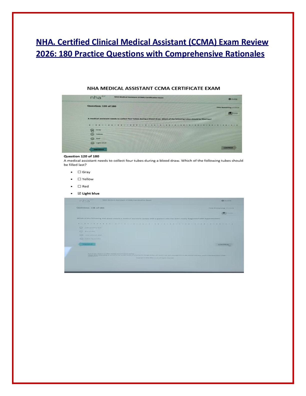 Preview of NHA CCMA Exam Review 2026:  Practice Questions with  Answers in  – Pass with Confidence