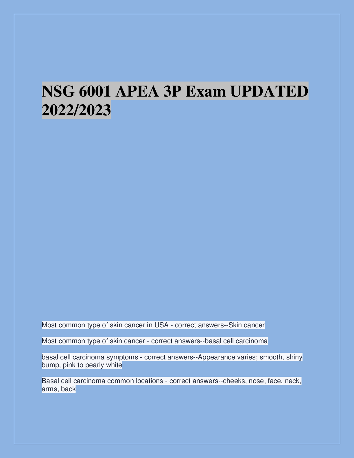 Recommended document preview for NSG 6001 APEA 3P Exam UPDATED  2022/2023