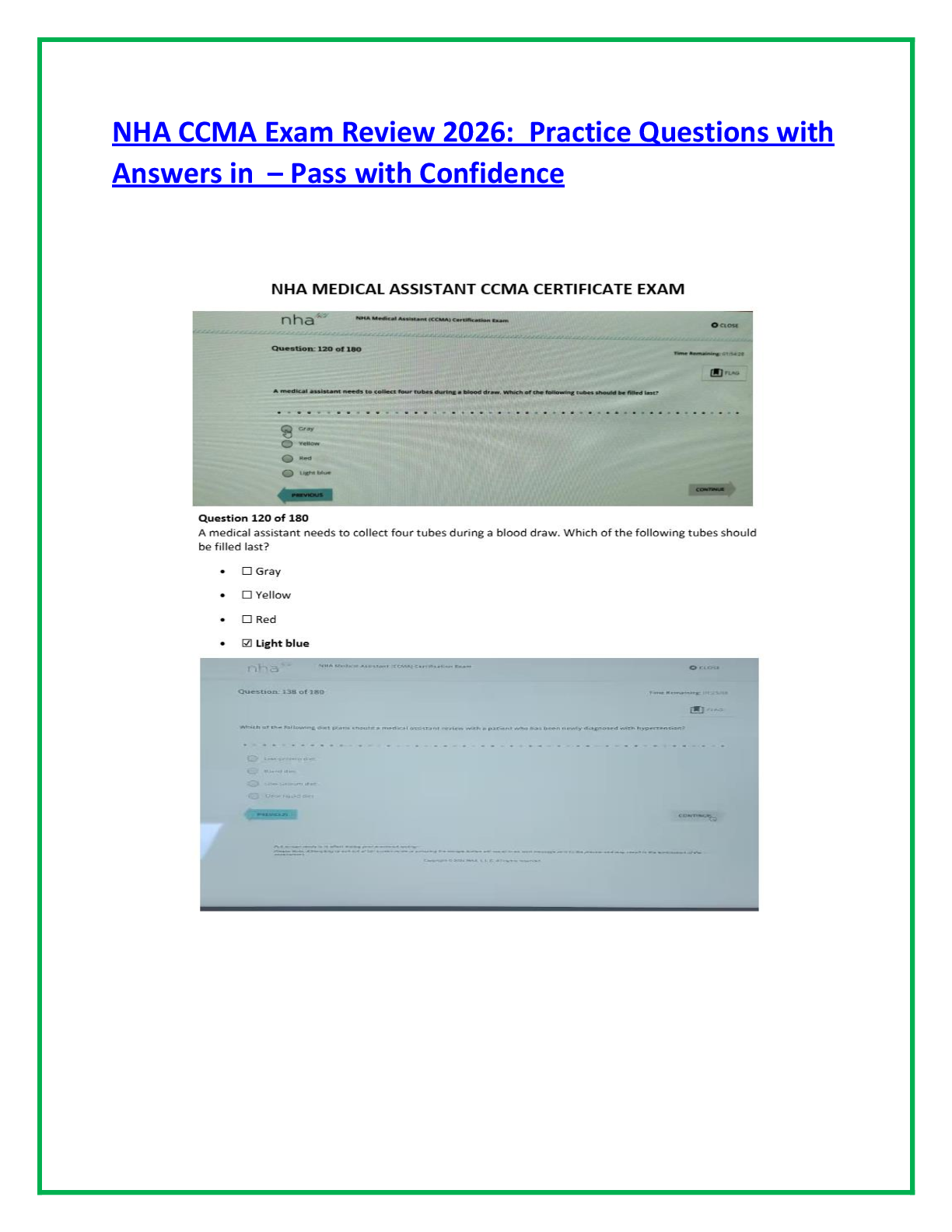 Preview of NHA CCMA Exam Review 2026:  Practice Questions with  Answers in  – Pass with Confidence