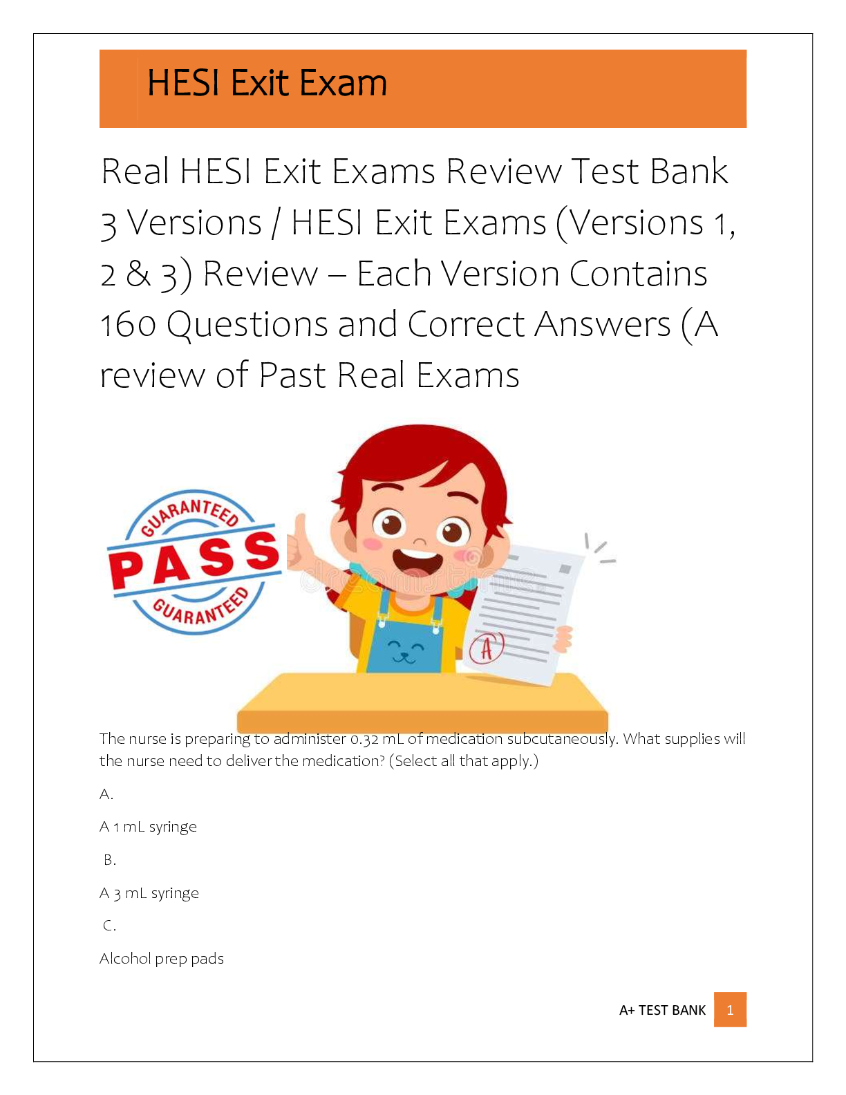 Preview of Real HESI Exit Exams Review Test Bank  3 Versions / HESI Exit Exams (Versions 1,  2 & 3) R