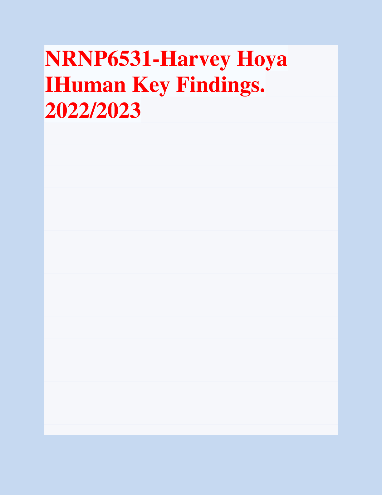 Preview of NRNP6531-Harvey Hoya  IHuman Key Findings.  2022/2023