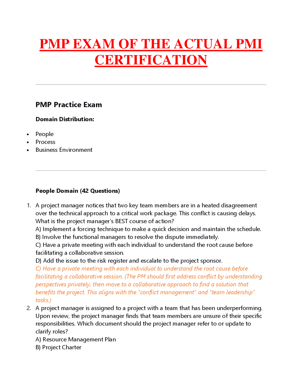 Recommended document preview for PMP EXAM OF THE ACTUAL PMI  CERTIFICATION