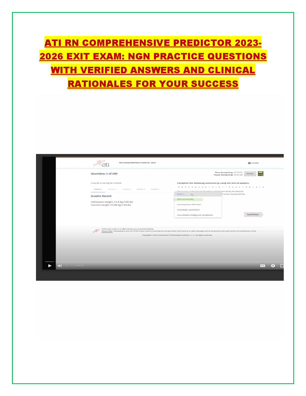 Preview of ATI RN COMPREHENSIVE PREDICTOR 2023-2026 EXIT EXAM: NGN PRACTICE QUESTIONS WITH VERIFIED A