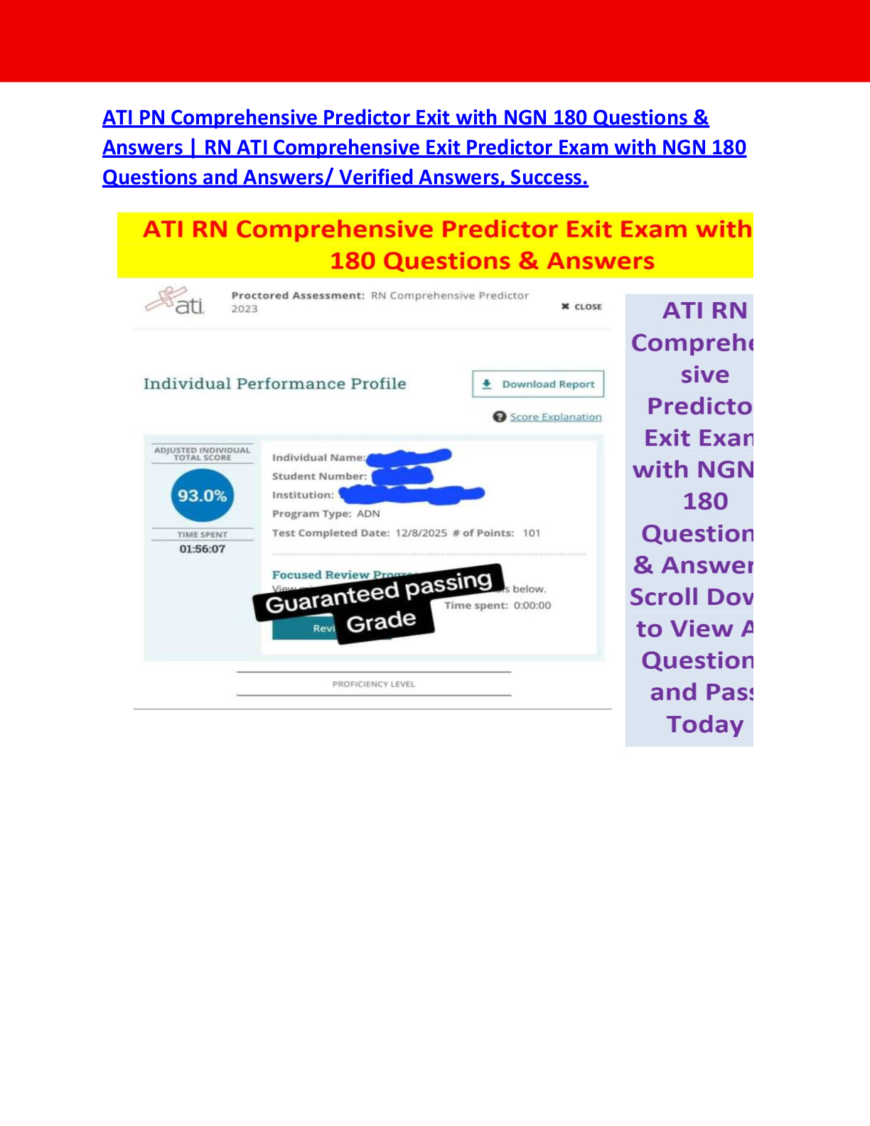 Recommended document preview for PN Comprehensive Predictor Exit with NGN 180 Questions & Answers | RN ATI Comprehensive Exit Predictor Exam with NGN 180 Questions and Answers/ Verified Answers, Success.