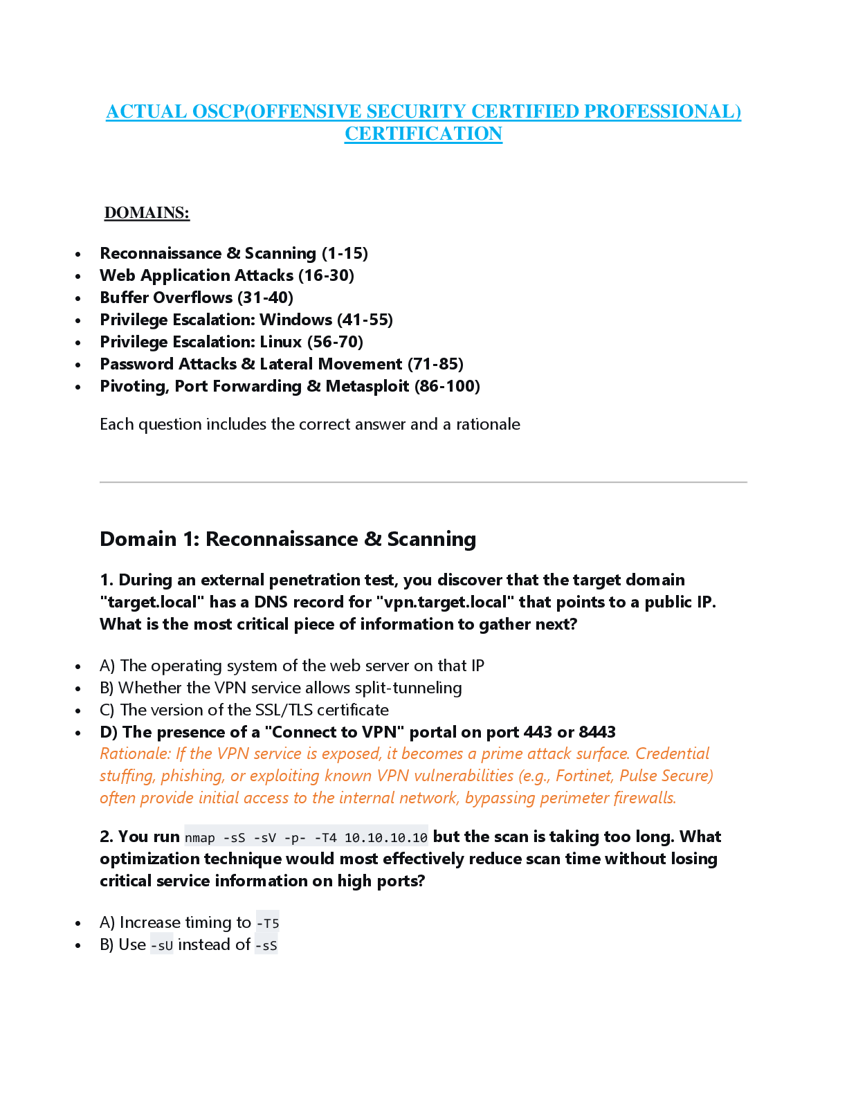 Recommended document preview for ACTUAL OSCP(OFFENSIVE SECURITY CERTIFIED PROFESSIONAL)  CERTIFICATION
