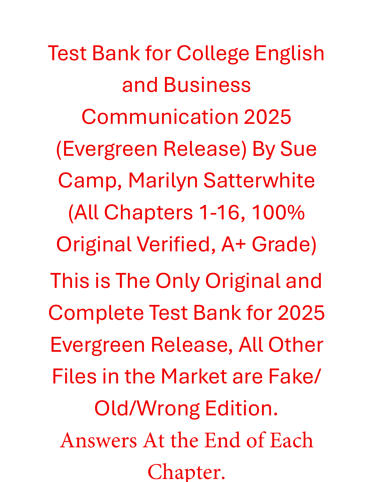 Preview of Test Bank College English and Business Communication 2025 (Evergreen Release) By Sue Camp,