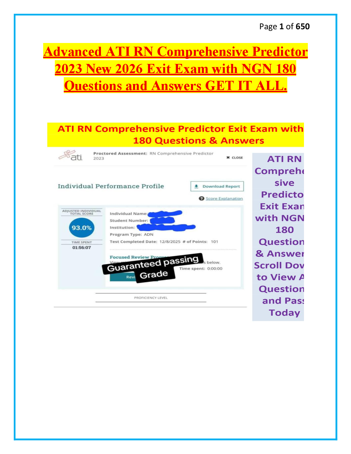 Preview of Advanced  RN Comprehensive Predictor 2023 New 2026 Exit Exam with NGN 180 Questions and An
