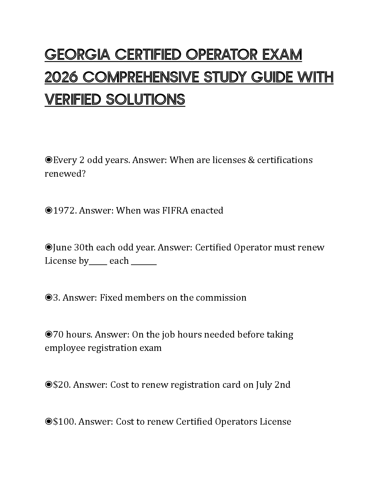 Recommended document preview for GEORGIA CERTIFIED OPERATOR EXAM 2026 COMPREHENSIVE STUDY GUIDE WITH VERIFIED SOLUTIONS