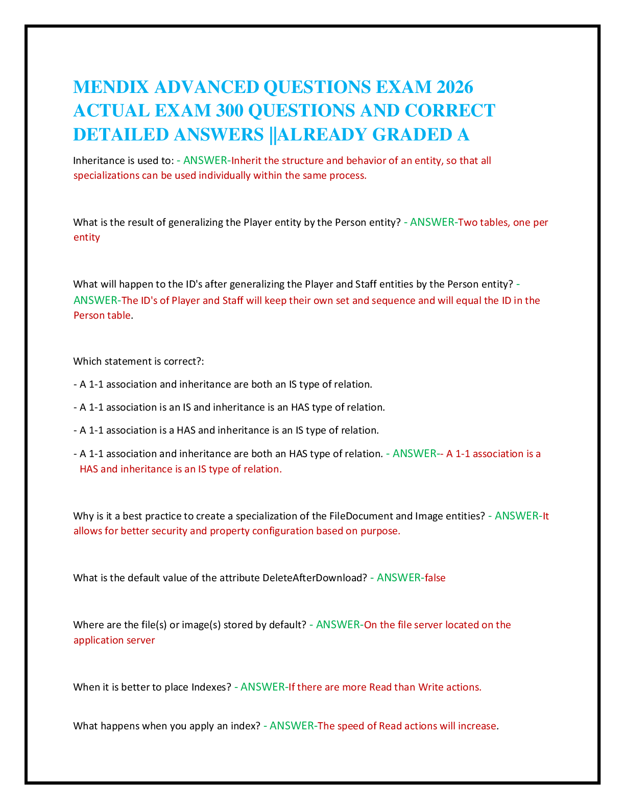 Recommended document preview for MENDIX ADVANCED QUESTIONS EXAM 2026   ACTUAL EXAM 300 QUESTIONS AND CORRECT   DETAILED ANSWERS ||ALREADY GRADED A