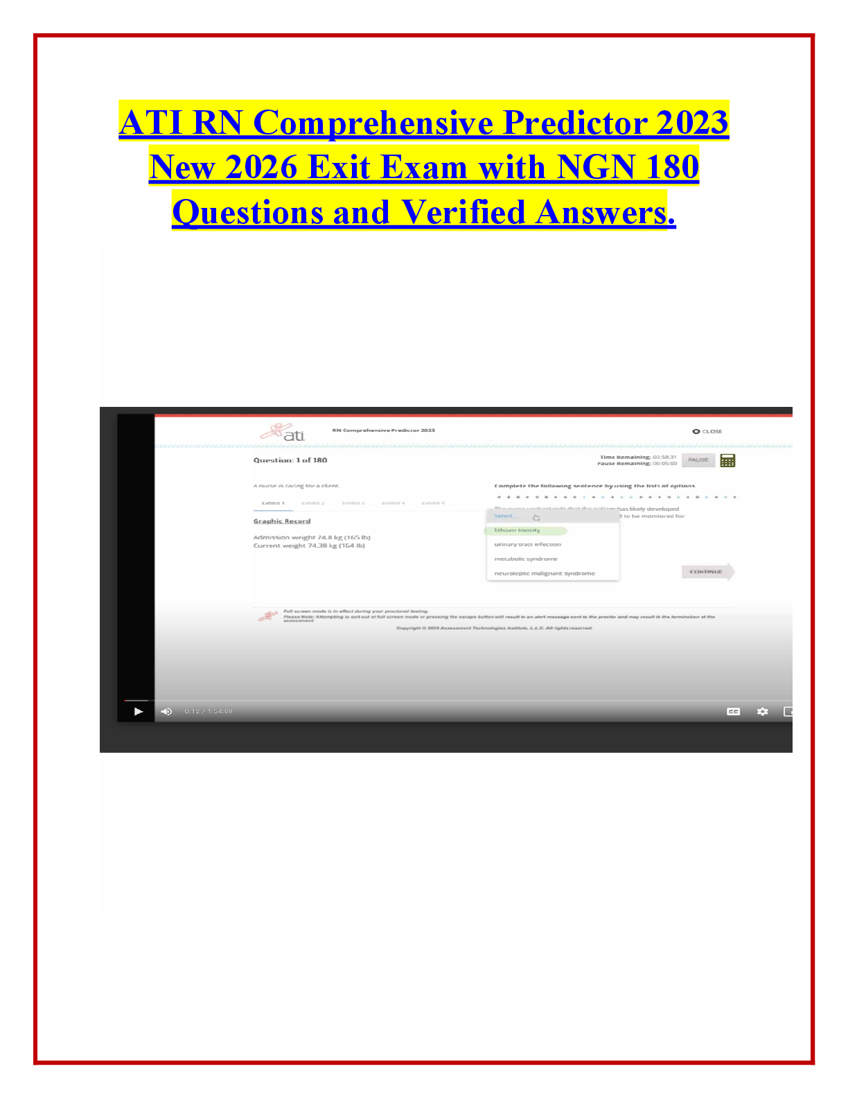 Recommended document preview for RN Comprehensive Predictor 2023  New 2026 Exit Exam with NGN 180  Questions and Verified Answers.
