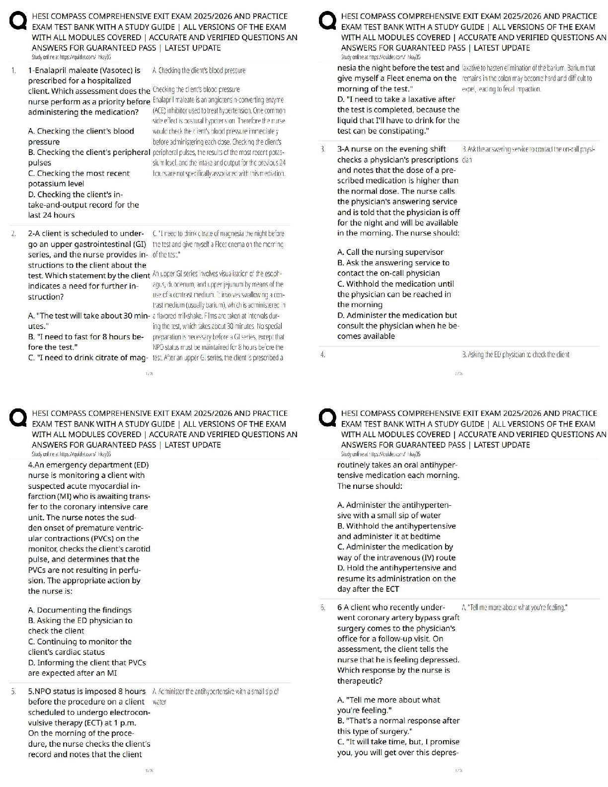 Preview of HESI COMPASS Comprehensive Exit Exam / 2025 2026 Test Prep / Study Guide