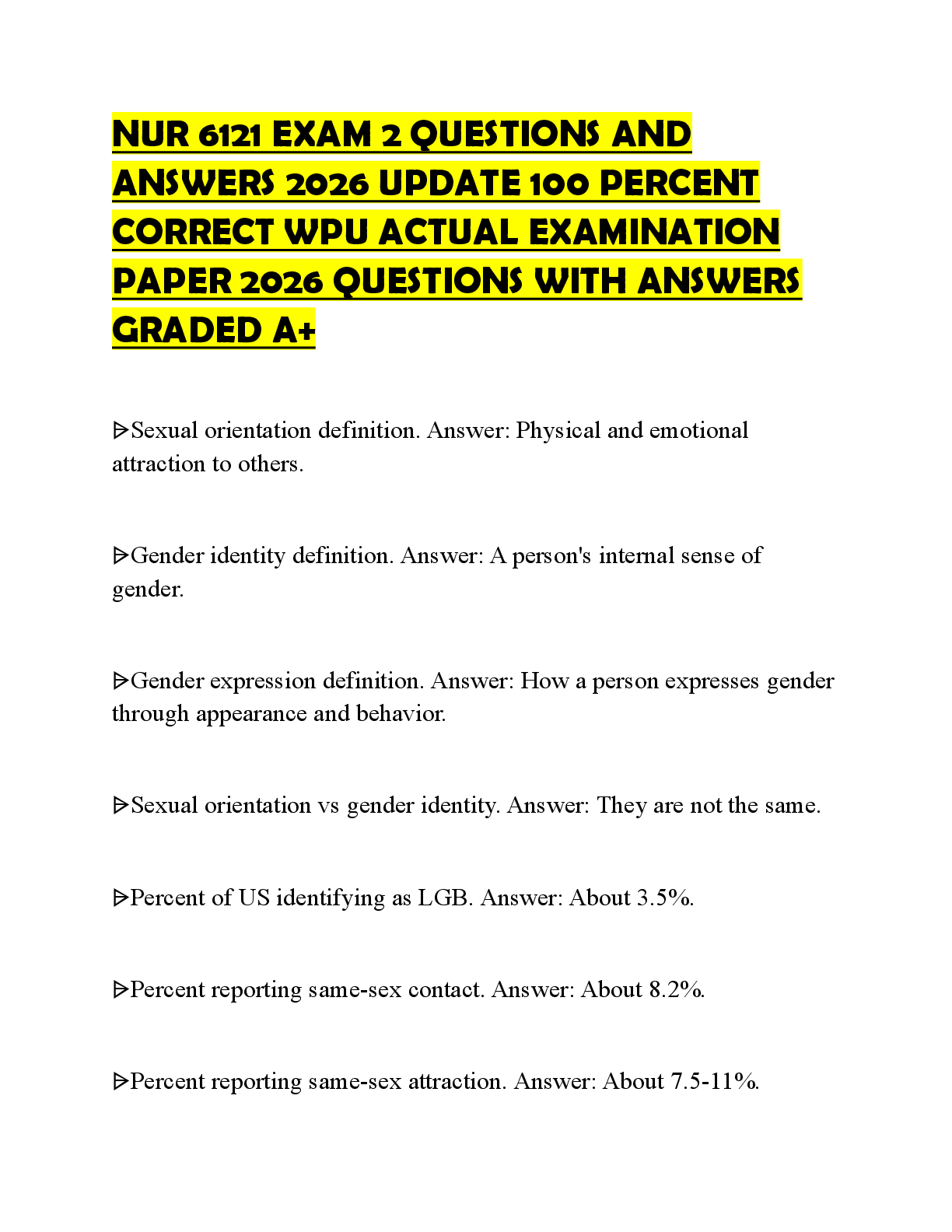 Preview of NUR 6121 EXAM 2 QUESTIONS AND ANSWERS 2026 UPDATE 100 PERCENT CORRECT WPU ACTUAL EXAMINATI