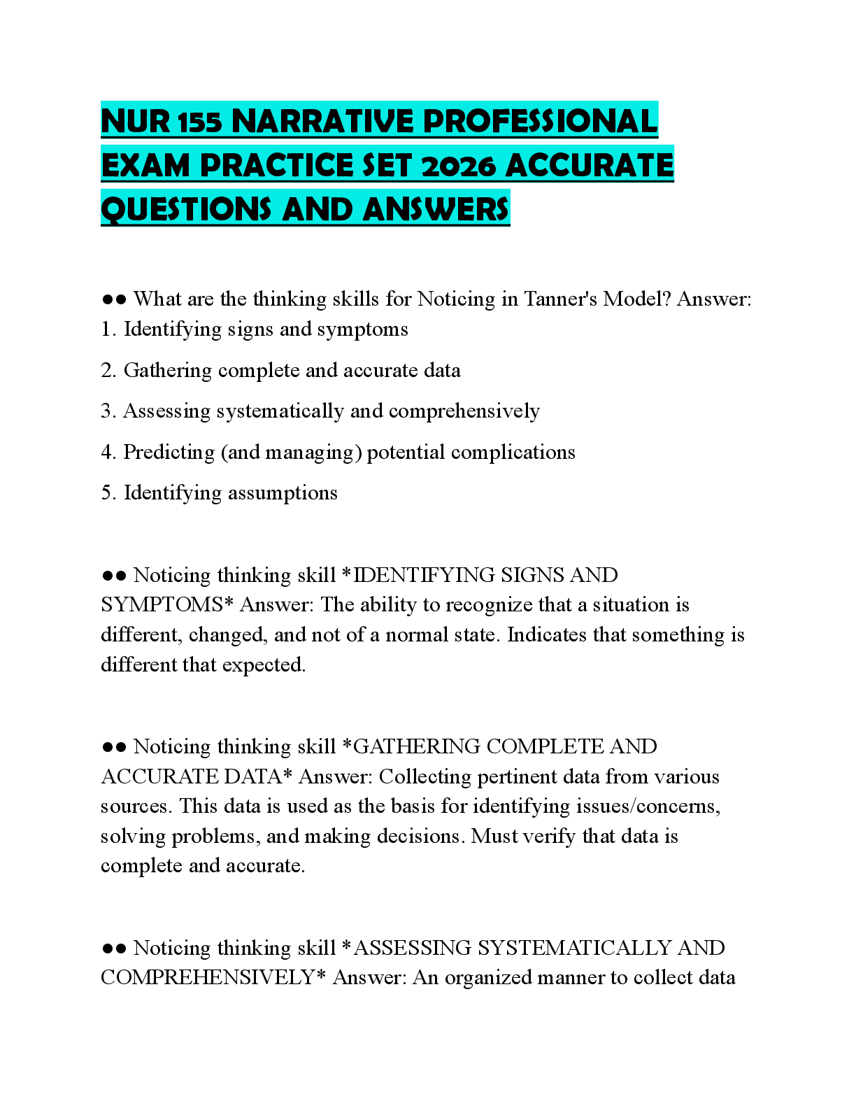 Recommended document preview for NUR 155 NARRATIVE PROFESSIONAL EXAM PRACTICE SET 2026 ACCURATE QUESTIONS AND ANSWERS