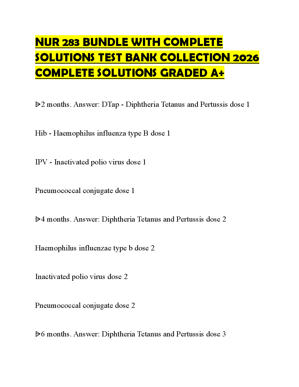 Recommended document preview for NUR 283 BUNDLE WITH COMPLETE SOLUTIONS TEST BANK COLLECTION 2026 COMPLETE SOLUTIONS GRADED A+
