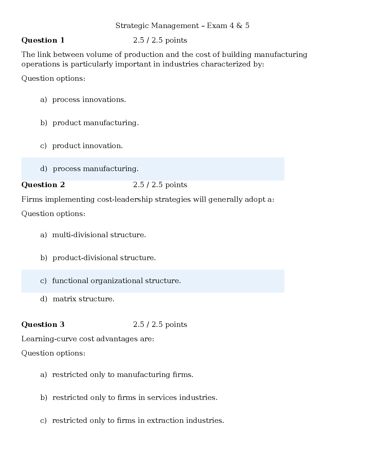 Recommended document preview for BU 470 Strategic Management Exam 4 & 5 | Score 95/100 | Ashworth College