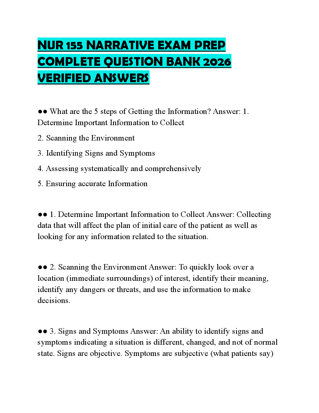 Preview of NUR 155 NARRATIVE EXAM PREP COMPLETE QUESTION BANK 2026 VERIFIED ANSWERS