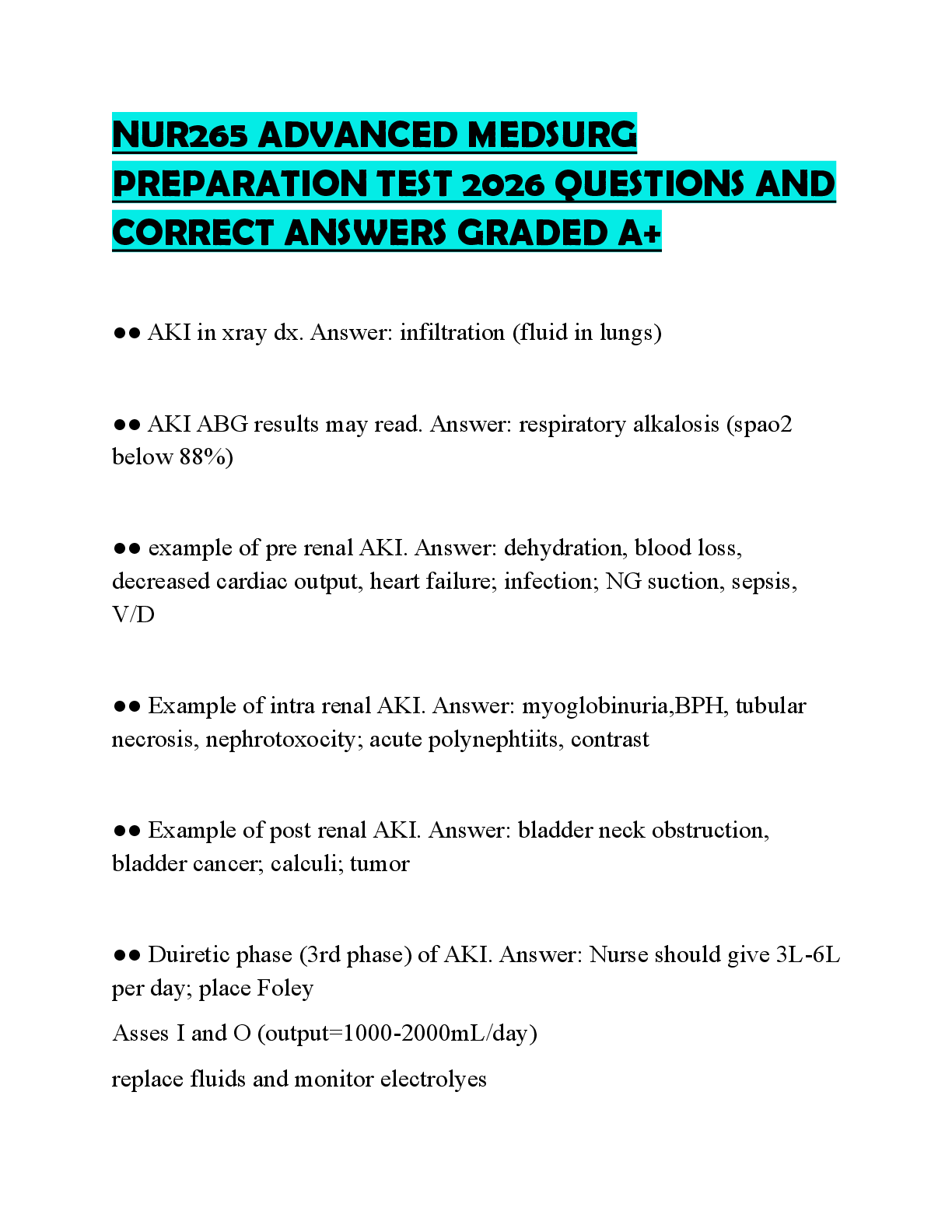 Recommended document preview for NUR265 ADVANCED MEDSURG PREPARATION TEST 2026 QUESTIONS AND CORRECT ANSWERS GRADED A