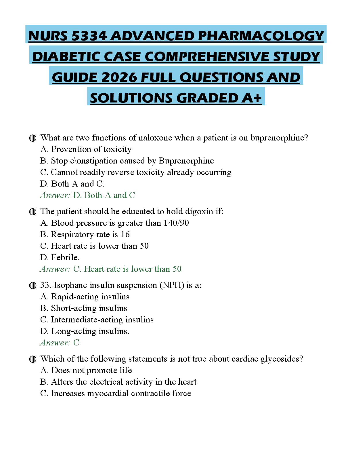 Recommended document preview for NURS 5334 ADVANCED PHARMACOLOGY DIABETIC CASE COMPREHENSIVE STUDY GUIDE 2026 FULL QUESTIONS AND SOLUTIONS GRADED A
