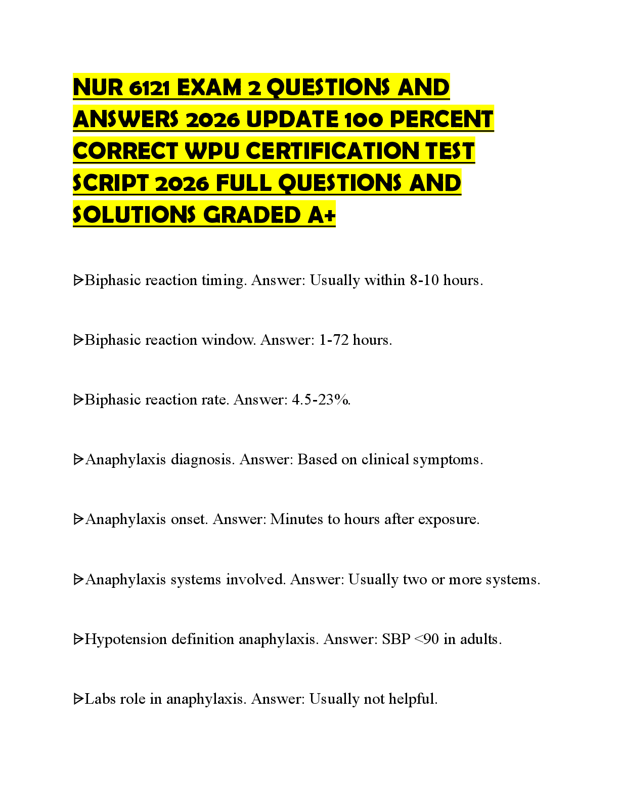 Preview of NUR 6121 EXAM 2 QUESTIONS AND ANSWERS 2026 UPDATE 100 PERCENT CORRECT WPU COMPREHENSIVE ST