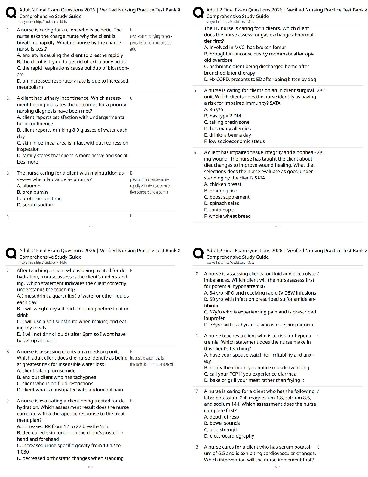 Recommended document preview for Adult 2 Final Exam Questions 2026 / Nursing Adult Health II Test Bank   Latest Version