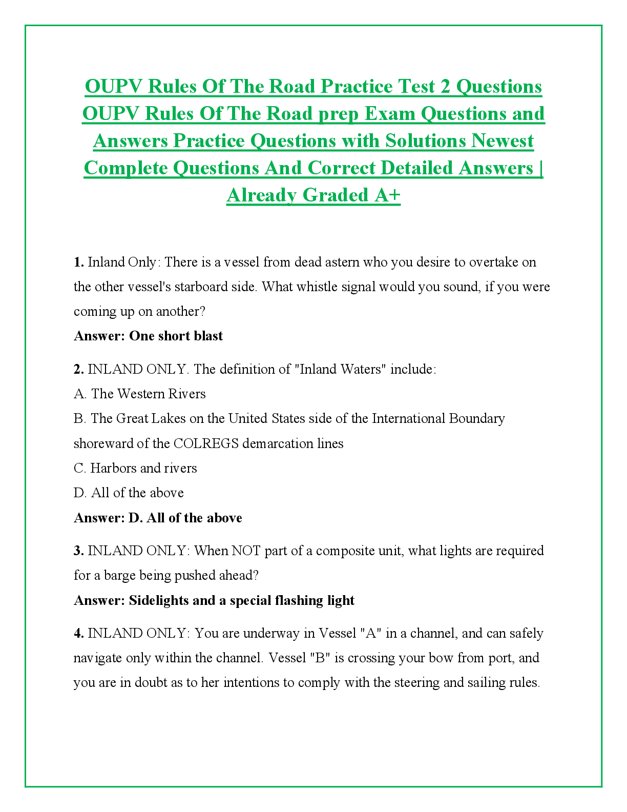 Preview of OUPV Rules Of The Road Practice Test 2 Questions OUPV Rules Of The Road prep Exam Question