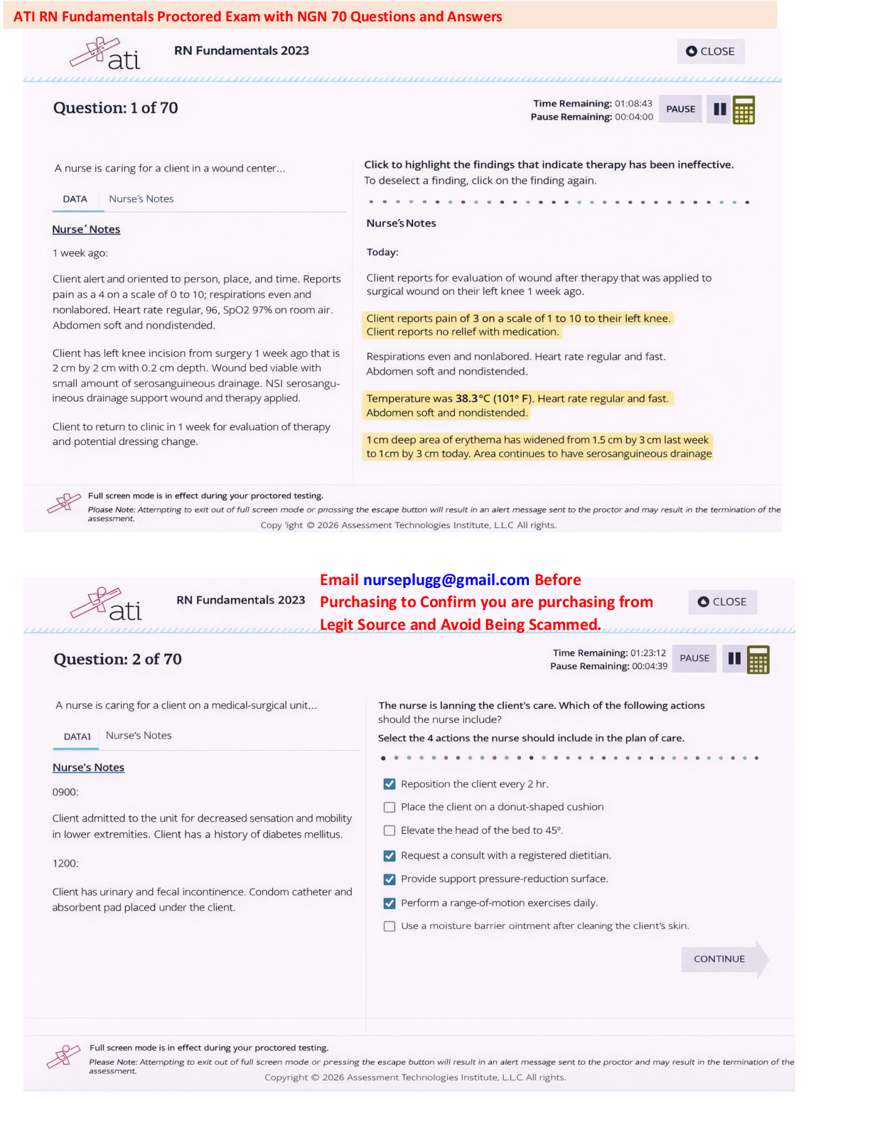 Recommended document preview for Actual ATI RN Fundamentals 2023/2026 Proctored Exam with NGN 70 Screenshot Questions and Answers Full Set for High Score
