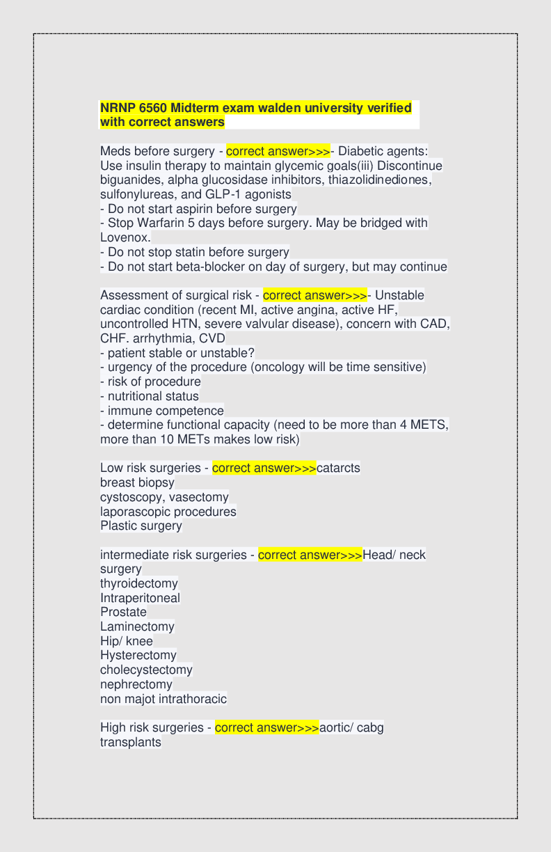 Recommended document preview for NRNP 6560 Midterm exam walden university verified with correct answers