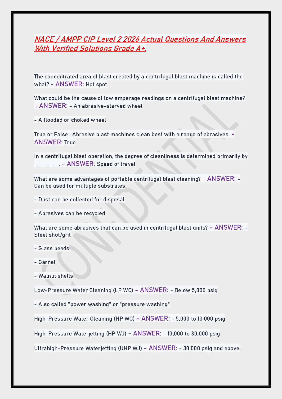 Preview of NACE / AMPP CIP Level 2 2026 Actual Questions And Answers With Verified Solutions Grade A+