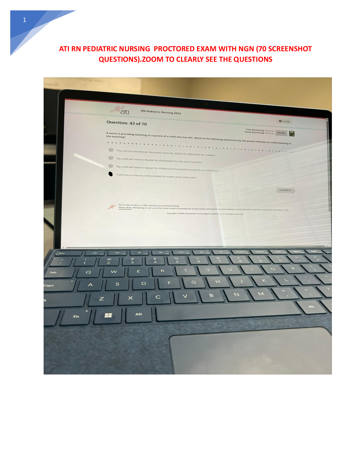 Preview of Get access to the ATI RN Pediatric Nursing 2023-2026 Proctored Exam with NGN including 70
